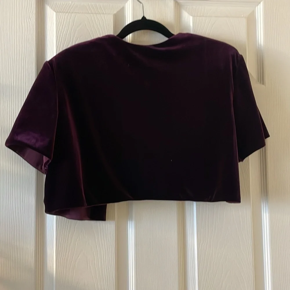 Vintage plum aubergine purple velvet beaded bolero shrug cropped cardigan - Picture 5 of 6